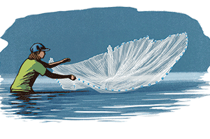 Person throwing casting net.