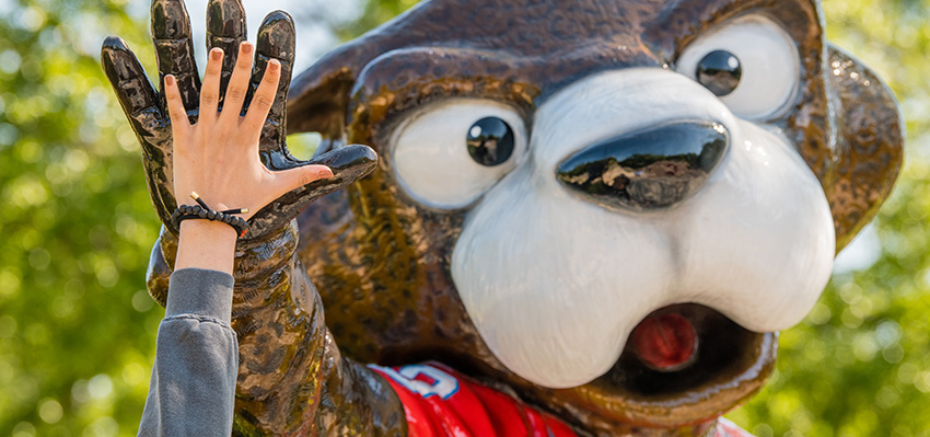 Hand high fiving Southpaw statue.