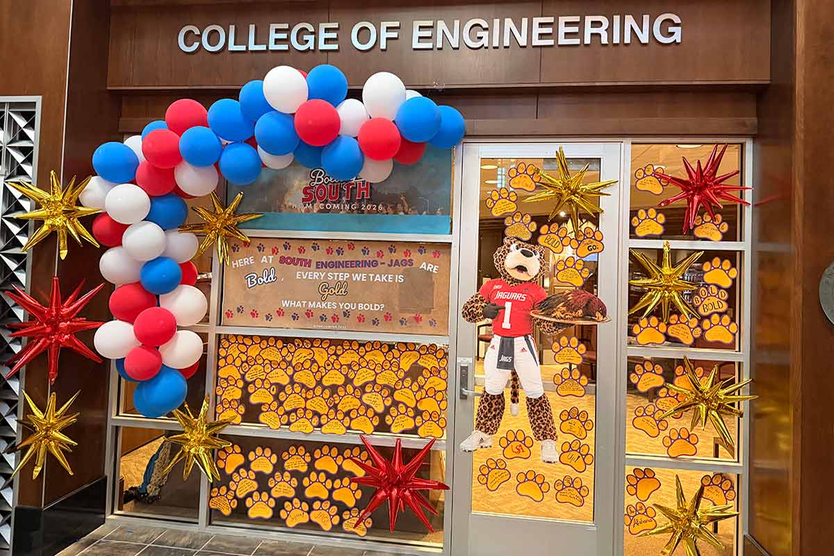 College of Engineering decorated with Southpaw and paws. College of Engineering decorated with Southpaw and paws.